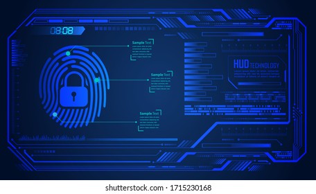 Fingerprint HUD Closed Padlock on digital background, cyber security