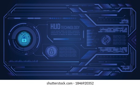 Fingerprint HUD Closed Padlock on digital background, cyber security