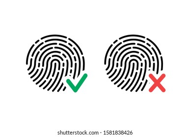 Fingerprint icon accepted and rejected. Vector.