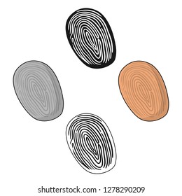 Fingerprint icon in cartoon style isolated on white background. Crime symbol stock vector illustration.