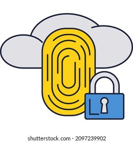Icono de huella digital. Vector de impresión de nubes y dedos. Acceso personal y protección de datos. Huella numérica para identificación y verificación