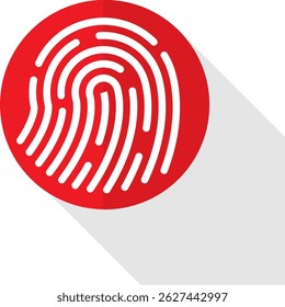 fingerprint icon in flat style and circle red color with long shadow, perfect for digital security and identity themes, vector illustration