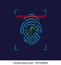 Fingerprint icon with green unlock glyph inside and Red Scanner signal.