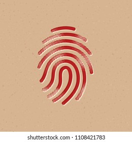 Fingerprint icon in halftone style. Grunge background vector illustration.