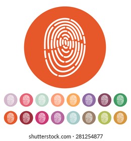The fingerprint icon. ID symbol. Flat Vector illustration. Button Set