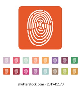 The fingerprint icon. ID symbol. Flat Vector illustration. Button Set