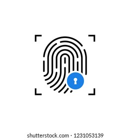 fingerprint icon like security access. concept of mobile identify person and individual authorization. flat linear trend modern barcode logotype graphic art simple design element on white background