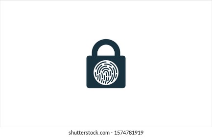 fingerprint icon on padlock flat stroke minimal modern individual vector logo illustration isolated on white background, concept of press for personal biorhythm tracking and touchscreen id