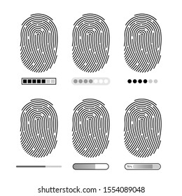Fingerprint icon pack loading set. Digital security authentication concept. Biometric authorization. Identification. 