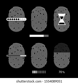 Fingerprint icon pack loading set. Digital security authentication concept. Biometric authorization. Identification. 