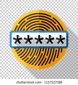Fingerprint icon with password field  in flat style and long shadow on transparent background