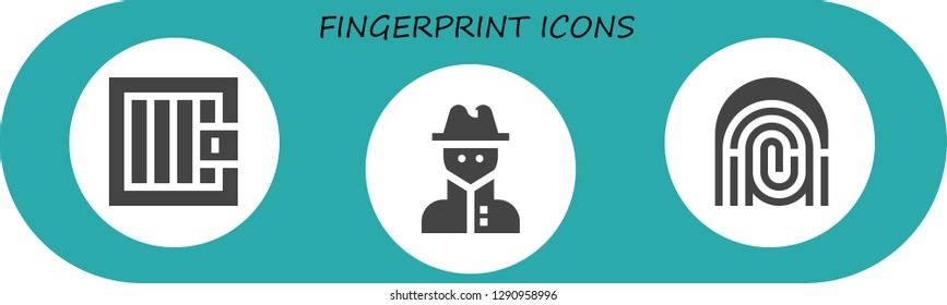  fingerprint icon set. 3 filled fingerprint icons. Simple modern icons about  - Jail, Spy, Fingerprint