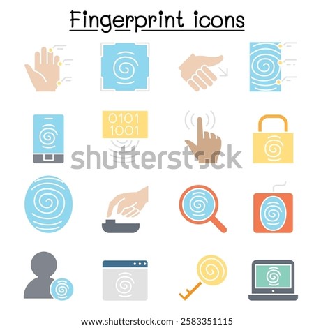 Fingerprint icon set  in flat color style