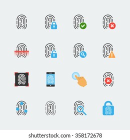 Fingerprint icon set in flat style