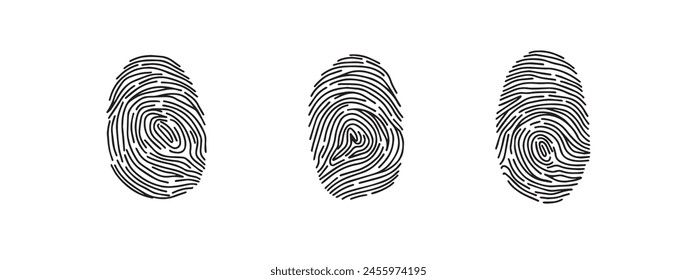 Fingerprint icon set, print hand drawn doodle style. Outline print finger. Vector illustration