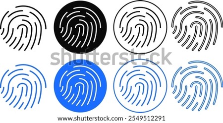 Fingerprint icon set. Security Symbols. mobile dark mode. Finger identity technology concept