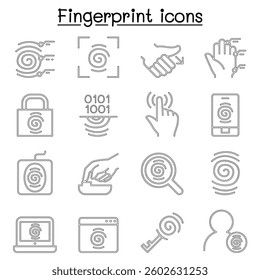 Fingerprint icon set in thin line style