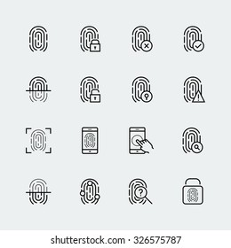 Fingerprint icon set, thin line design