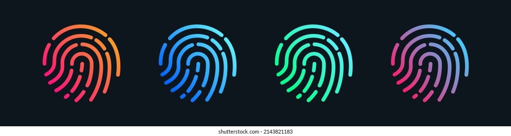 Fingerprint icon set. Touch id icon finger vector in gradient style isolated on background.