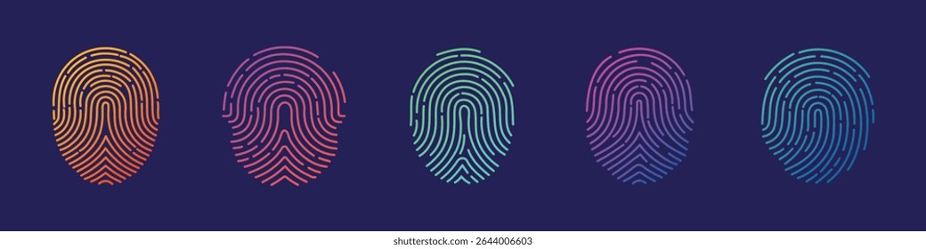 Ícone de impressão digital definido. Ícone de toque vetor de dedo em estilo de gradiente isolado no plano de fundo
