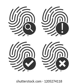 Fingerprint icon set. Vector illustration, flat design. 