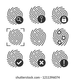 Fingerprint icon set. Vector illustration, flat design. 