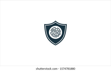 fingerprint icon in shield flat stroke minimal modern individual vector logo illustration isolated on white background, concept of press for personal biorhythm tracking and touchscreen id