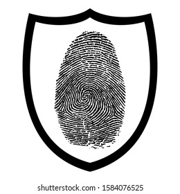 ícone de impressão digital em escudo traçado plano mínimo individual moderno. ilustração do logotipo do vetor isolado no fundo branco. conceito de imprensa para rastreamento de biorritmo pessoal e id touchscreen. 