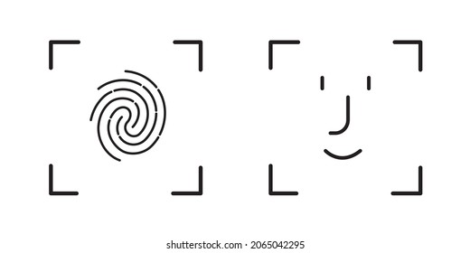 Fingerprint icon. Smile sign. Outline frame. Screen element. Communication concept. Vector illustration. Stock image. 