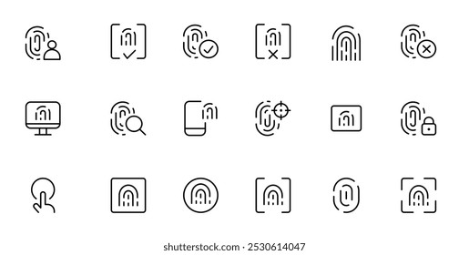 icono de huella dactilar, desbloqueo, ícono de biometría, ID táctil, ícono de huella dactilar, ícono de seguridad. Vector Diseño simple y plano para el ícono del App de ID de App Web o móvil. Ilustración vectorial de huellas dactilares