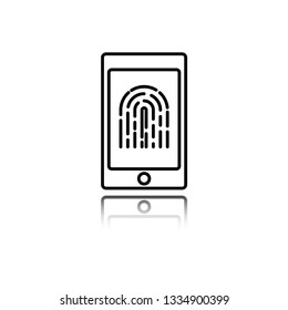 fingerprint icon vector.  Identification scannings of a fingerprint in the mobile phone. icon with mirror shadow