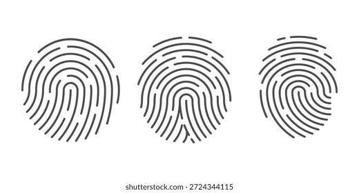 Vector de iconos de huellas dactilares que muestra el escaneo biométrico de huellas dactilares para sistemas de seguridad, verificación de identidad, investigación policial, control de acceso, autenticación, ciberseguridad y diseño de tecnología digital moderna.
