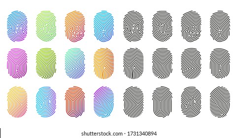 Fingerprint icons, finger prints in color pattern