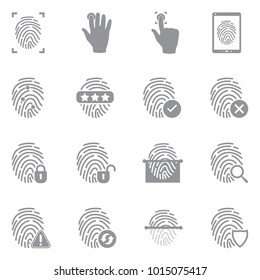 Fingerprint Icons. Gray Flat Design. Vector Illustration. 