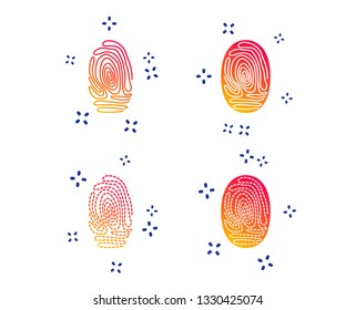 Fingerprint icons. Identification or authentication symbols. Biometric human dabs signs. Random dynamic shapes. Gradient fingerprint icon. Vector