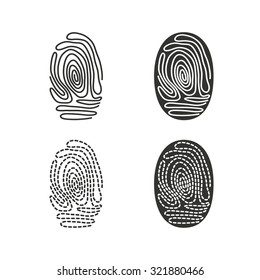 Fingerprint icons. Identification or authentication symbols. Biometric human dabs signs. Flat icons on white. Vector