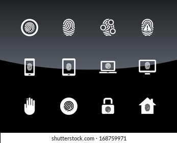 Fingerprint icons on black background. Vector illustration.