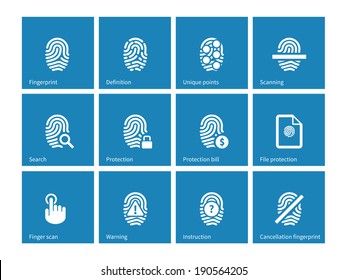 Fingerprint icons on blue background. Vector illustration.