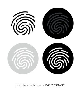 Fingerprint icons set (dactylogram). Identification, police or forensics symbol. Biometric data. Attribute of detective, criminal or access level.
