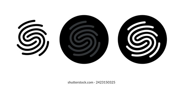 Fingerprint icons set (dactylogram). Identification, police or forensics symbol. Biometric data. Attribute of detective, criminal or access level.