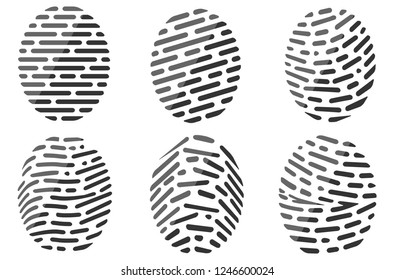 Fingerprint icons set. Set of different vector outline fingerprint isolated on white background. Abstract geometric identification authorization symbol. Vector illustration.
