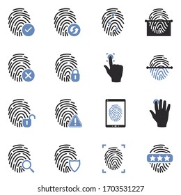 Iconos de huellas digitales. Diseño plano de dos tonos. Ilustración vectorial.