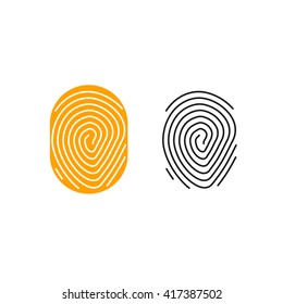 Fingerprint icons vector isolated on white background, lines of fingerprint shape illustration, orange thumbprint design