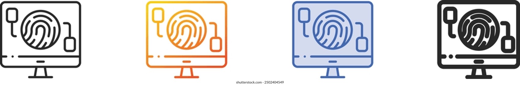 icono de huella digital. Diseño lineal delgado, degradado, trazo azul y estilo audaz aislado sobre fondo blanco