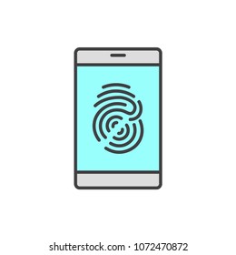 Fingerprint ID flat line colored icon.