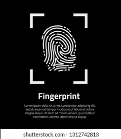 Fingerprint Identification Element With Text. Fingermark Symbol Icon on Black Background. Flat Style Vector Illustration