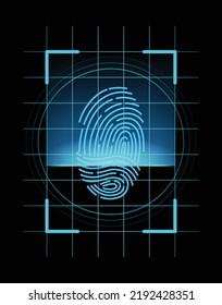 Fingerprint identification. Futuristic technology. Scan fingerprint, security or identification system concept, vector illustration. Biometric data design. Security system of thumb lines