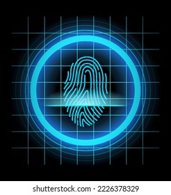 Fingerprint identification. Futuristic technology. Scan fingerprint, security or identification system concept, vector illustration. Biometric data design. Security system of thumb lines