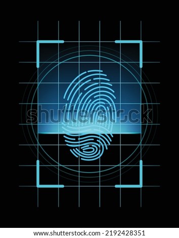 Fingerprint identification. Futuristic technology. Scan fingerprint, security or identification system concept, vector illustration. Biometric data design. Security system of thumb lines