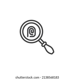 Fingerprint identification line icon. linear style sign for mobile concept and web design. Fingerprint and magnifying glass outline vector icon. Detective symbol, logo illustration. Vector graphics
